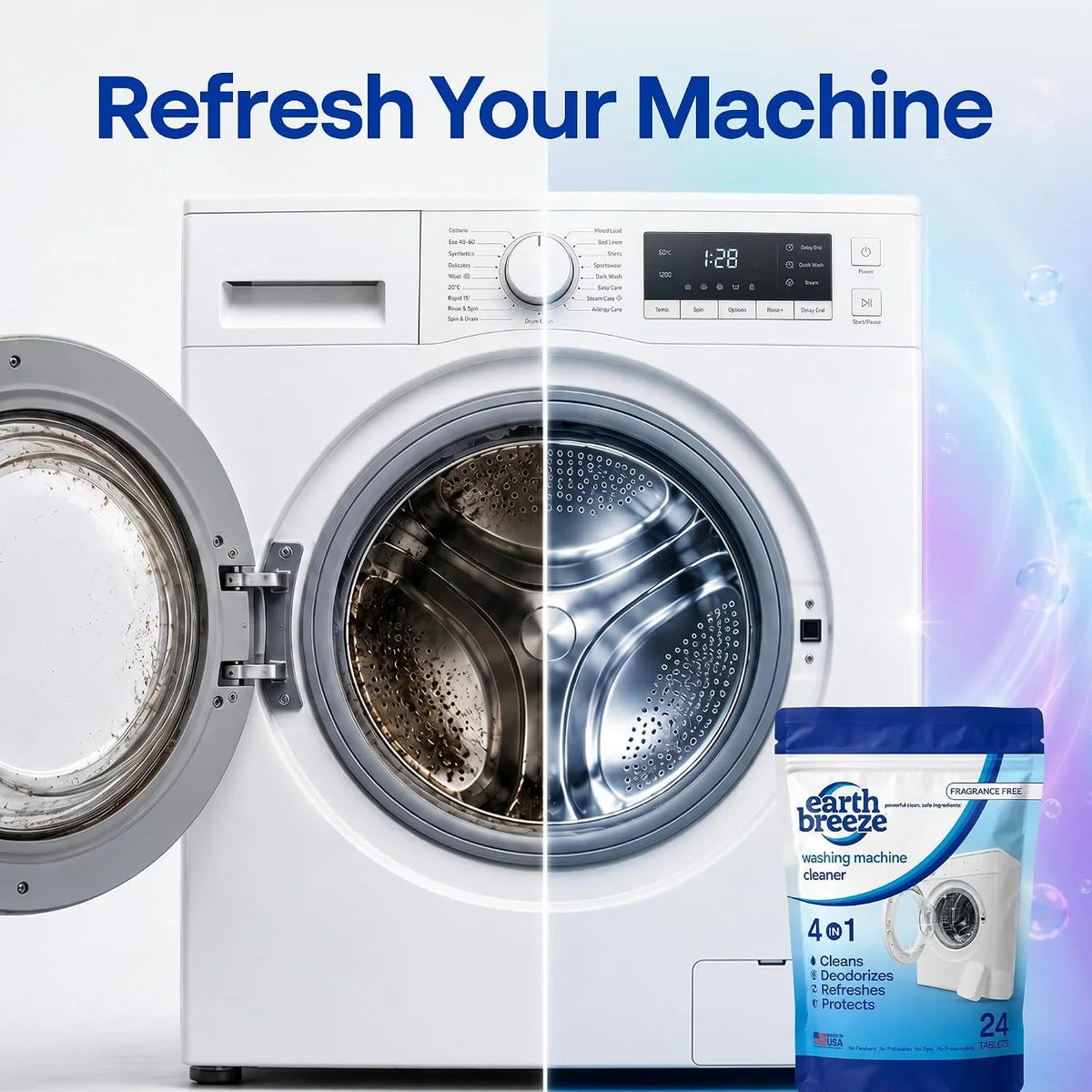 Earth Breeze Washing Machine Cleaner Tablets Fragrance-Free 1 Year Supply