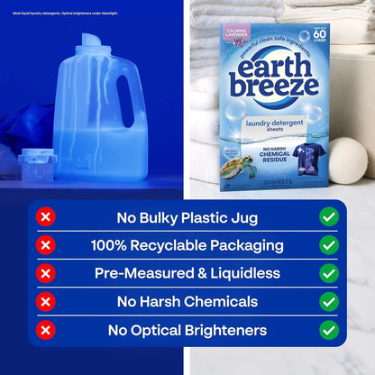 Earth Breeze Laundry Detergent Sheets Calming Lavender 60 Loads