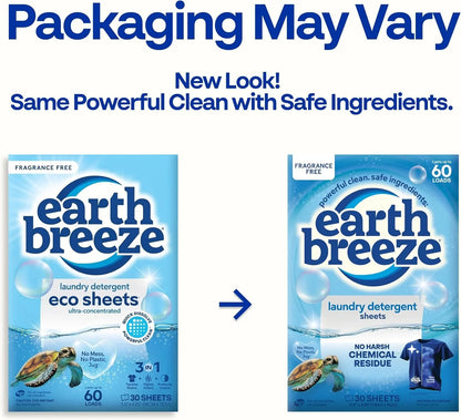 Earth Breeze Laundry Detergent Sheets Fragrance-Free 60 Loads